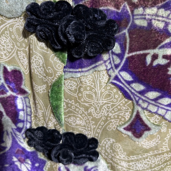 VTG Aris A Paisley Floral Velvet Burnout Top Mandarin Collar Sheer Blouse S SEE - Picture 6 of 9
